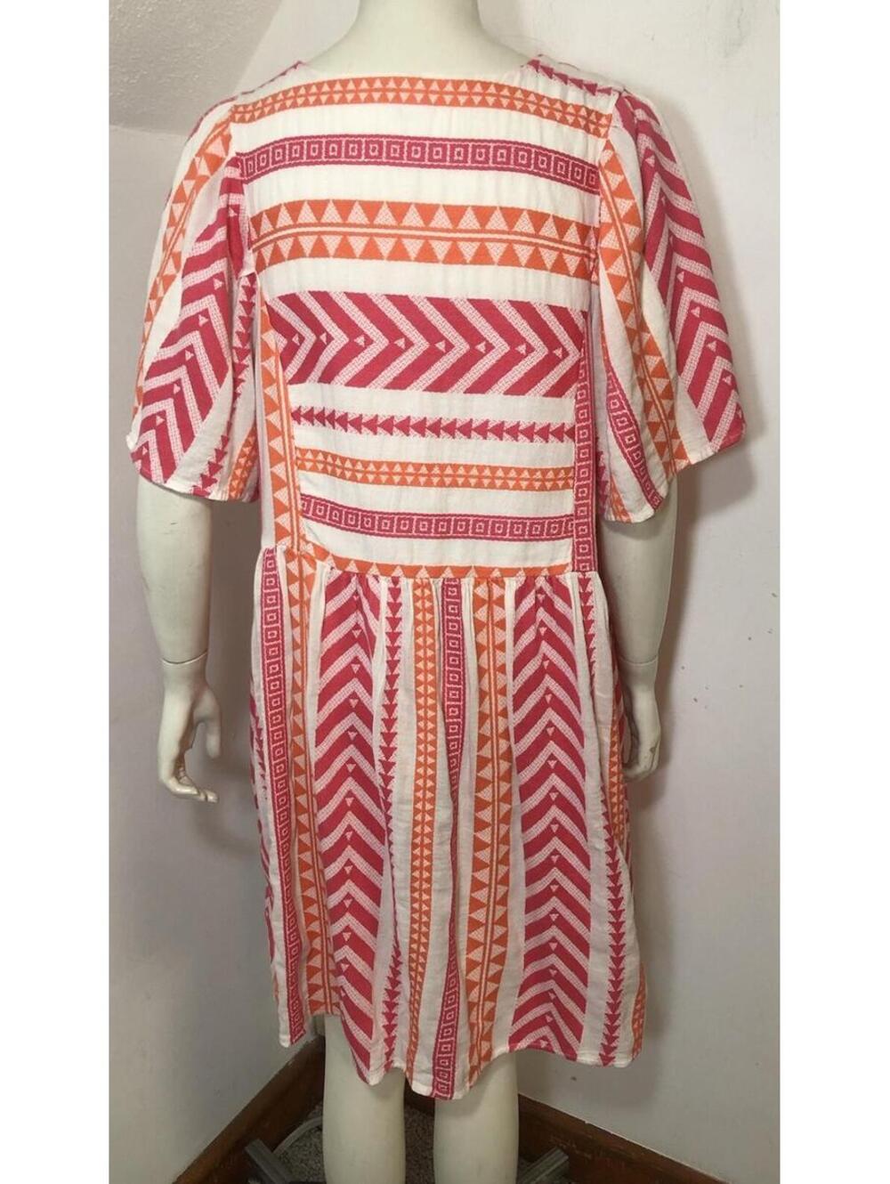 Old Navy Womens XL Dress Jacquard Pink Orange White Lined V Neck Shortsleeves